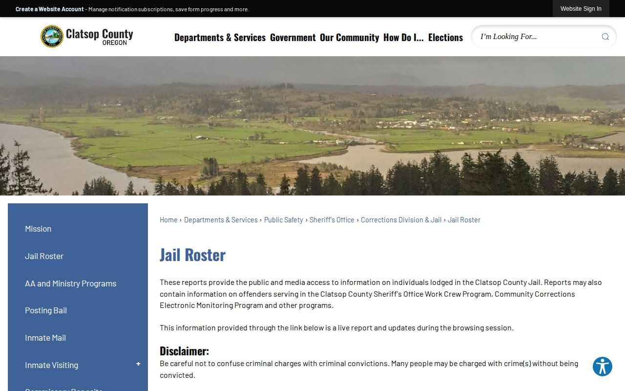 Clatsop County jail release roster guidance